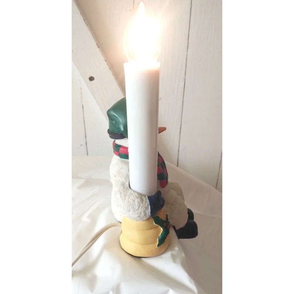 Resin Snowman Light Up Candle Plug in Shelf Sitting Snowman Deco